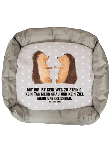 Mr. & Mrs. Panda Hundebett Igel Liebe mit Spruch in Grau Pastell