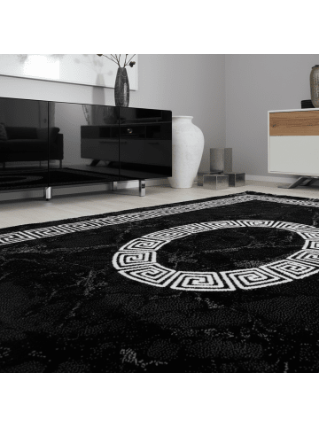 KADIMA DESIGN Teppich Kurzflor Waschbar Mäander INN Strapazierfähig OEKO-TEX in Schwarz