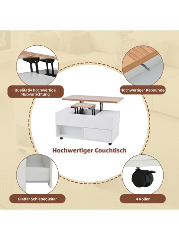 ABRIHOME Multifunktionaler Couchtisch mit 4 Rollen und Stauraum in Weiß,  100*50*52cm