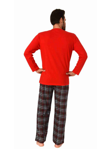 NORMANN Schlafanzug Pyjama langarm Flanell Hose Oberteil in rot