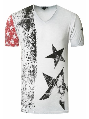Rusty Neal USA T-Shirt Stars and Stripes V-Neck im Used-Look in Grau