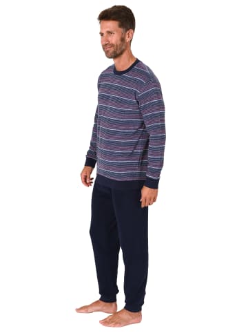 NORMANN Frottee Pyjama Schlafanzug lang Bündchen Streifen - 67727 in rot