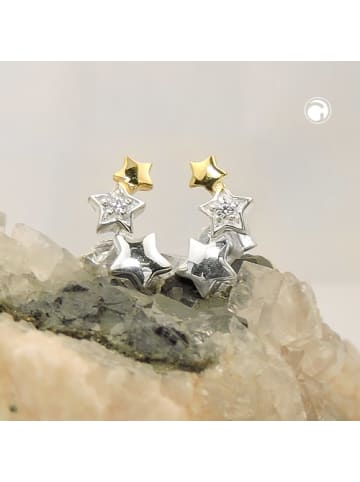 Gallay Ohrstecker Ohrring 11x5mm Sternentrio mit Zirkonia bicolor Silber 925 in bicolor