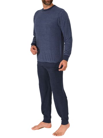 NORMANN Frottee Schlafanzug Bündchen Streifen - 67671 in blau