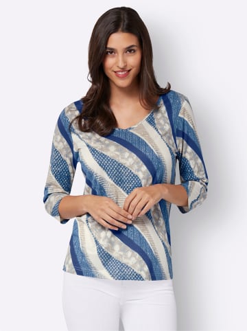 Sieh an! 3/4-Arm-Shirt in royalblau-champagner-bedruckt