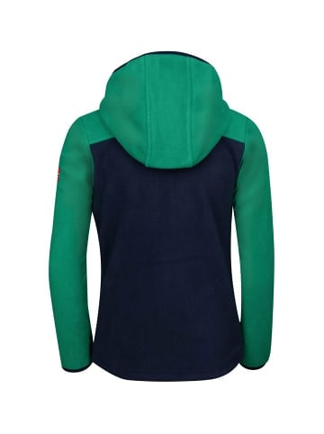 Trollkids Fleece-Jacke mit Kapuze "Stavanger" in Pfeffergrün/Marineblau