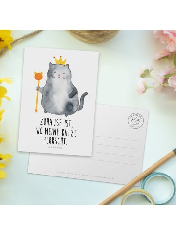 Mr. & Mrs. Panda Ansichtskarte Katze König mit Spruch in Weiß