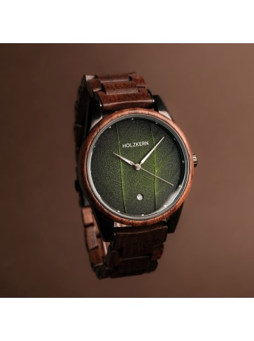 Holzkern Herren-Armbanduhr Edisto Walnuss/Blatt Grün / Braun