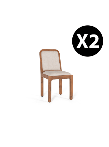 Giner y Colomer 2-er Set: Stühle aus Akazienholz und beigem Stoff in Beige