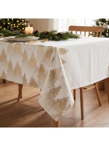 Feeric Lights Tischdecke zu Weihnachten mit goldenen Tannen, Polyester in Weiß, 140 x 360 cm