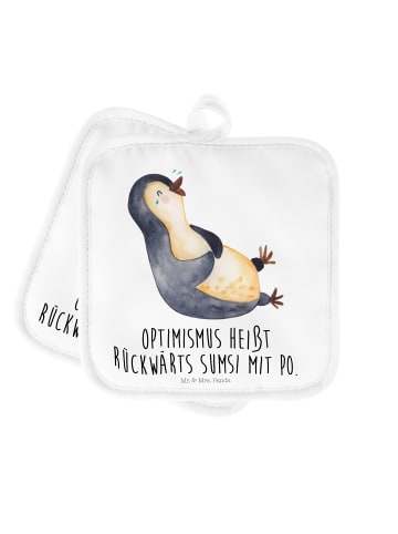 Mr. & Mrs. Panda 2er Set Topflappen  Pinguin Lachen mit Spruch in Weiß