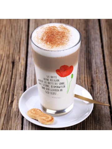 Mr. & Mrs. Panda Latte Macchiato Glas Blume Mohnblume mit Spruch in Transparent