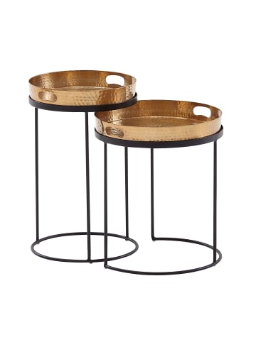 KADIMA DESIGN Beistelltisch 2er Set / Schwarz Metall Hammerschlag Satztisch in Gold