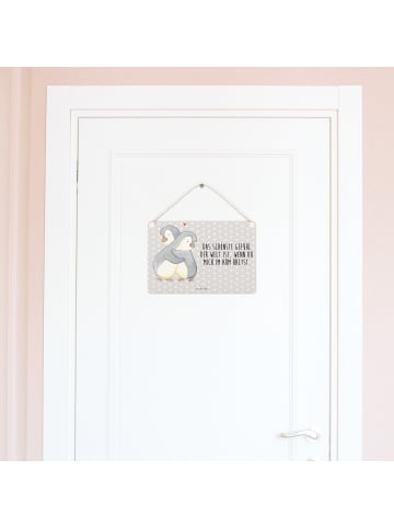 Mr. & Mrs. Panda Deko Schild Pinguine Kuscheln mit Spruch in Grau Pastell