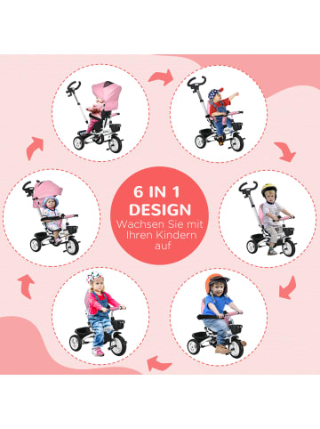 HOMCOM 6-in-1 Dreirad in Rosa 112L x 50B x 104H cm