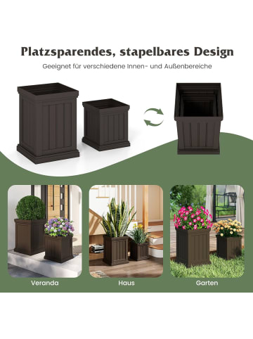 COSTWAY 2er Set Pflanzkübel Quadratisch in Braun