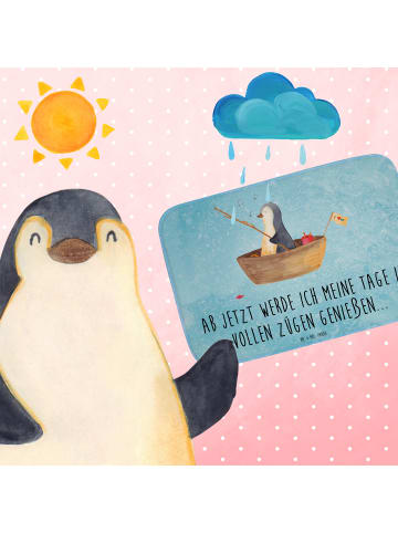 Mr. & Mrs. Panda Duschvorleger Pinguin Angelboot mit Spruch in Eisblau