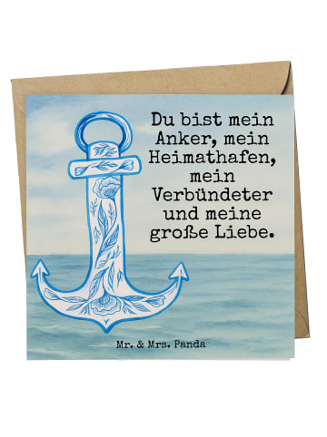 Mr. & Mrs. Panda Klappkarte Anker Blau Design mit Spruch in Weiß