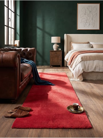 KADIMA DESIGN Teppichläufer Uni Antirutsch weich wohnlich Wohnzimmer Schlafzimmer in Rot