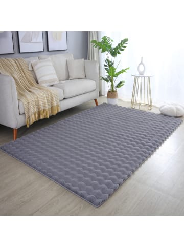 KADIMA DESIGN Teppich Waschbar Hochflor Uni Polyester Wohnzimmer in Grau