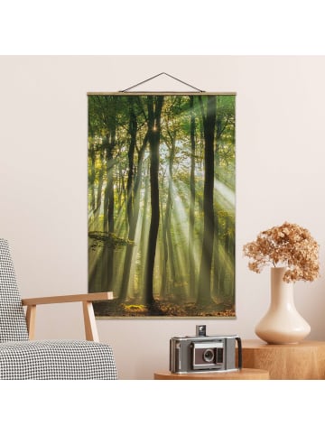 WALLART Stoffbild mit Posterleisten - Sonnentag im Wald in Grün