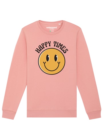 wat? Apparel Sweatshirt Happy times smiley emoji in Canyon Pink