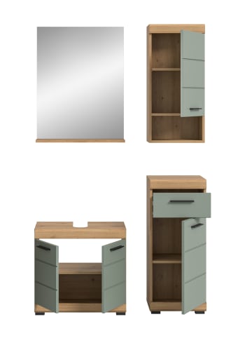 xonox.home Badkombination in Artisan Eiche/Salbei - (B) 112 x (H) 191 x (T) 34