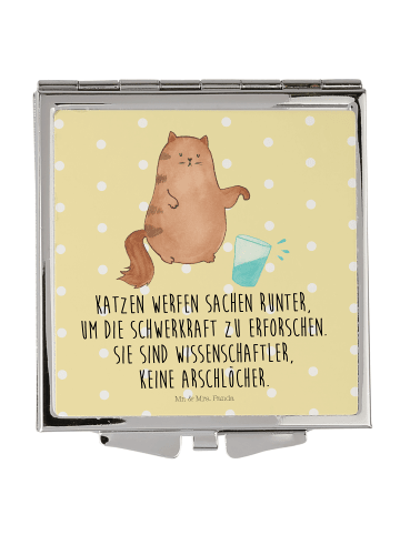 Mr. & Mrs. Panda Schminkspiegel Katze Wasserglas mit Spruch in Gelb Pastell