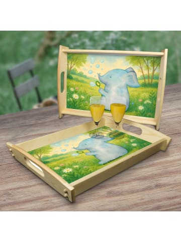 Mr. & Mrs. Panda Holztablett Elefant Seifenblasen Design ohne Sp... in Weiß