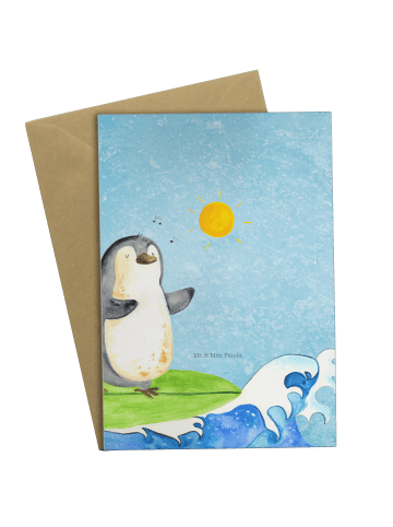Mr. & Mrs. Panda Grußkarte Pinguin Surfer ohne Spruch in Eisblau