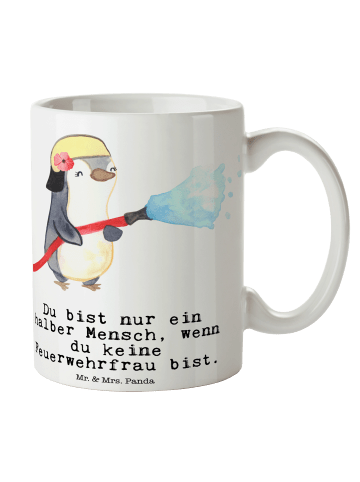 Mr. & Mrs. Panda Becher Feuerwehrfrau Herz mit Spruch in Weiß