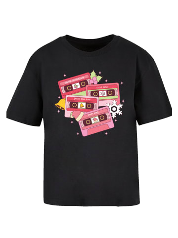 F4NT4STIC Ladies Everyday Tee Weihnachten Retro Song Tapes Pink in schwarz