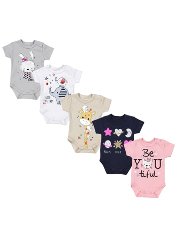 TupTam Baby Kurzarm Body mit Aufdruck Spruch 5er Pack in beige/rosa