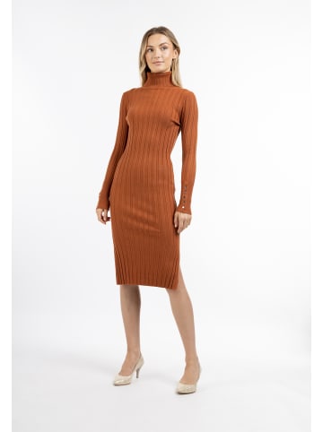 DreiMaster Damen Strick Langarmkleid Midi in Rostbraun