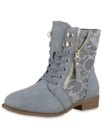 VAN HILL Schnürstiefeletten Paisley in Himmelblau