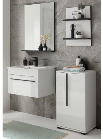 Furn.Design Badmöbel-Set weiß Hochglanz, schwarz, Kombination mit Waschbecken