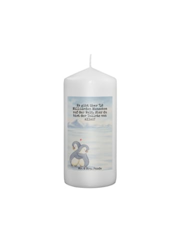 Mr. & Mrs. Panda Kerze Pinguine Kuscheln Design mit Spruch in Weiß