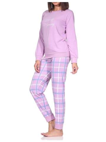 NORMANN Schlafanzug Pyjama langarm Karo Hose Jersey in lila