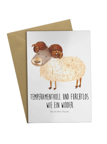 Mr. & Mrs. Panda Grußkarte Sternzeichen Widder mit Spruch in Weiß