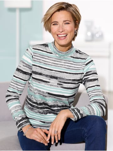 Sieh an! Stehkragenshirt in steingrau-salbei-bedruckt