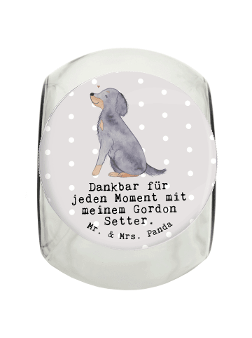 Mr. & Mrs. Panda Leckerli Glas Gordon Setter Moment mit Spruch in Grau Pastell