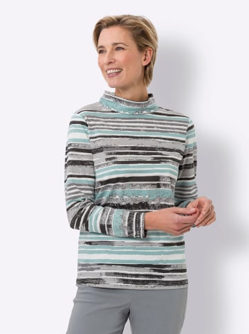 Sieh an! Stehkragen-Shirt in steingrau-salbei-bedruckt