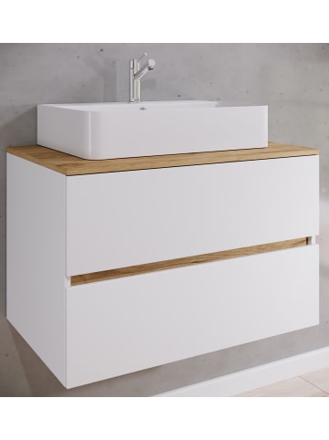 VCM  2 tlg. Badmöbel-Set mit Waschbecken Cosila-A 80 cm in Weiß / Honig-Eiche
