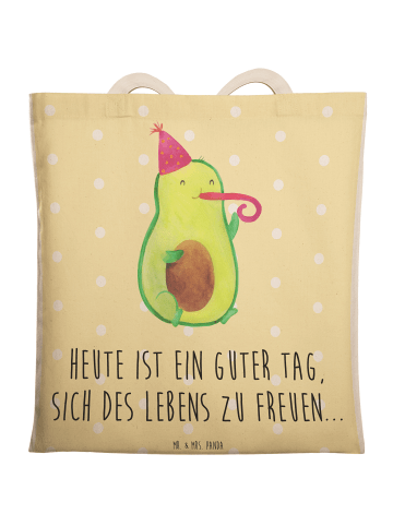 Mr. & Mrs. Panda Tote Bag Avocado Feier mit Spruch in Gelb Pastell