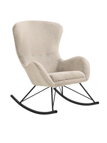 SalesFever Schaukelstuhl mit schwarzem Metall-Kufengestell und Lammfelloptik in Beige