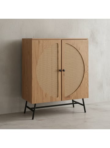 KADIMA DESIGN Sideboard 80x103x39 cm Highboard Eiche-Dekor mit Rattan Geflecht