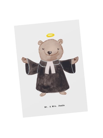 Mr. & Mrs. Panda Postkarte Pfarrer Herz ohne Spruch in Weiß