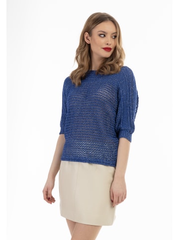 faina Damen Weitmaschiger Strickpullover in Königsblau