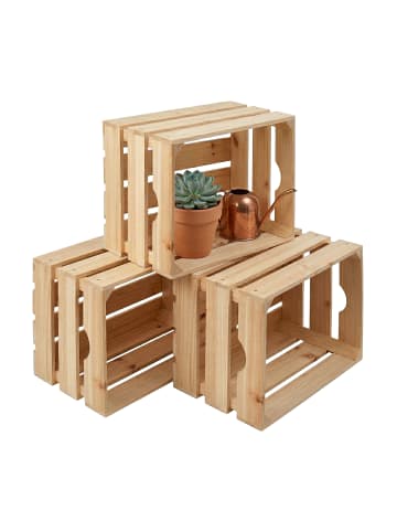 relaxdays 3 x Holzkiste in Natur - (B)40 x (H)25 x (T)30 cm