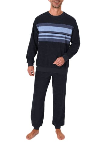 NORMANN Langarm Frottee Schlafanzug Pyjama Bündchen in marine